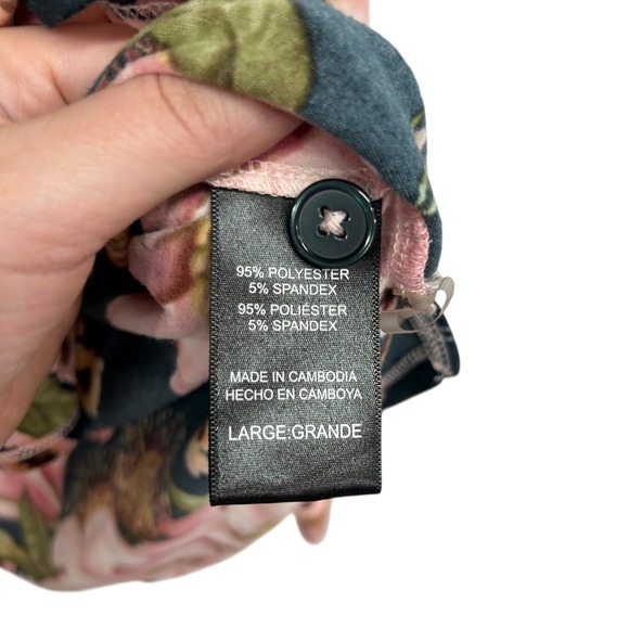 Room Service Floral Pajama Set L Black Pink Button Down Long Sleeve Loungewear - Picture 5 of 11